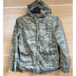 SO Utility Camo Jacket Full Zip Up Snap Hoodie Army Green Lightweight Cotton L